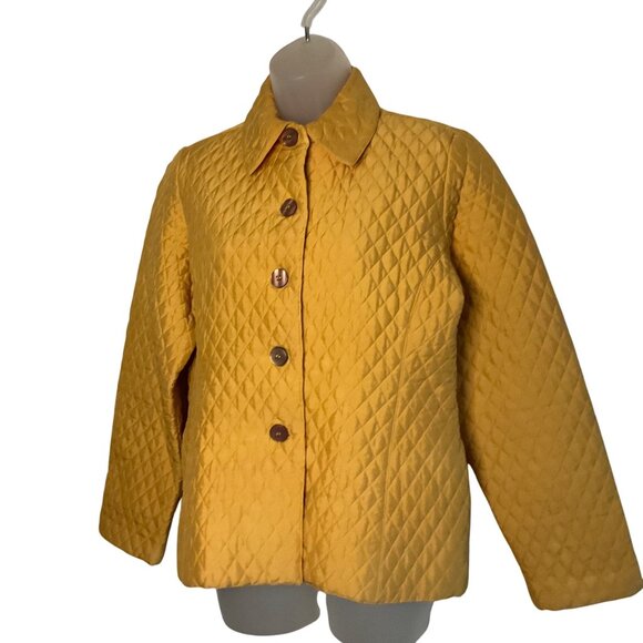 Kiko Yellow Quilted 100% Silk Womens Jacket With Button Front & Collar - Size S - Picture 7 of 9